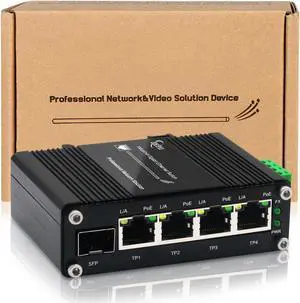 Industrial 4-Port 10/100/1000Mbps Gigabit PoE Switch with SFP Slot, 5-Port IEEE 802.3at PoE Ethernet Switch Supporting Din-Rail, 10 Gbps Switching Capacity, 12~48V DC Input and Voltage Booster