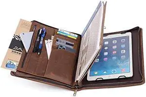Leather Padfolio for iPad Genuine Leather Professioal Business Portfolio Folder with Zipper Pocket for iPad 10.5/10.2 in ipad/iPad 9.7