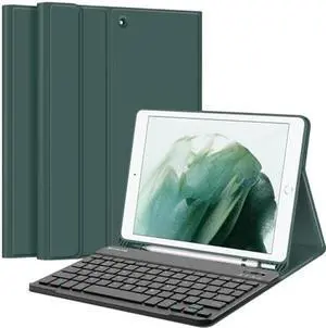 Fintie Keyboard Case for iPad 9th / 8th / 7th Generation (2021/2020/2019) 10.2 Inch, Soft TPU Back Stand Cover with Pencil Holder, Magnetically Detachable Bluetooth Keyboard, Midnight Green