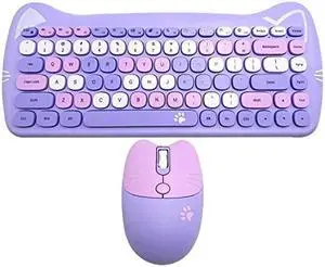 Attoe Wireless Mouse and Keyboard, Cute Cat Keyboard Mouse Combo for Girl Gift,2.4G Cordless Computer Mice with USB Receiver for