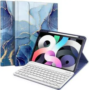 Fintie Keyboard Case for iPad Air 5th Generation (2022) / iPad Air 4th Gen (2020) 10.9 Inch with Pencil Holder - Soft TPU Back Cover with Magnetically Detachable Bluetooth Keyboard, Ocean Marble
