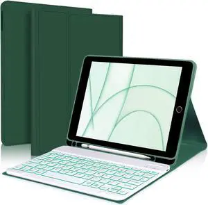 BORIYUAN iPad 9th 2021/8th/7th Generation Keyboard Case, 7 Colors Backlit Detachable Keyboard Slim Folio Smart Cover for iPad 10.2"/iPad Air 10.5"(3rd Gen)/iPad Pro 10.5" with Pencil Holder  Green
