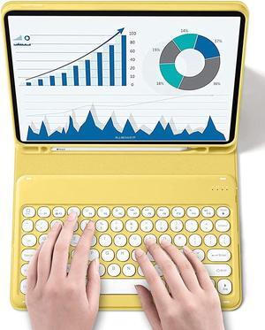 iPad Keyboard Case for iPad 6th Gen 2018, iPad 5th Gen 2017, iPad Pro 9.7, iPad Air 2, iPad Air 1, Soft Back Cover with Pencil Holder & Magnetically Detachable Wireless Bluetooth Keyboard, Yellow