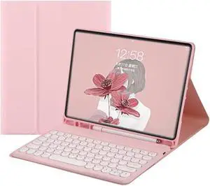 iPad Keyboard Case for iPad 6th Gen 2018, iPad 5th Gen 2017, iPad Pro 9.7, iPad Air 2, iPad Air 1, Soft Back Cover with Pencil Holder & Magnetically Detachable Wireless Bluetooth Keyboard, Pink