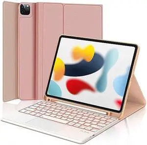 D DINGRICH Touchpad iPad Pro 11 inch Case with Keyboard - Wireless Bluetooth, 7 Color Backlit, Premium Trackpad, Magnetically Detachable, for iPad Pro 11 (4th/3rd/2nd/1st Gen) - Pink