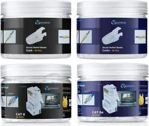 Everest Media Solutions Bundle - 2 Items: RJ45 Cat6 Pass Through Connectors and Strain Relief Boots - Pack of 50/50 + RJ45 Cat5e Pass Through Connectors and Strain Relief Boots - Pack of 50/50