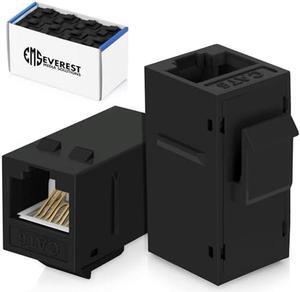 Everest Media Solutions RJ45 CAT6 Keystone Coupler in Black - 48-Pack - Female to Female Ethernet Keystone Jack for Standard Wall Plates & Patch Panels - UTP Inline RJ45 Coupler Extender