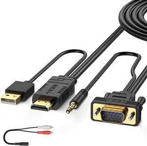 FOINNEX VGA to HDMI Cable 50FT/15M, Old PC to New TV/Monitor with HDMI, VGA to HDMI Adapter Cable with Audio, VGA Male to HDMI Male Adaptador Cord for Connecting Laptop with VGA to New Monitor HDTV