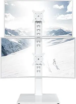 Dual Monitor Stand - Vertical Stack Screen Free-Standing Monitor Riser Fits Two 13 to 34 Inch Screen with Swivel, Tilt, Height Adjustable, Holds One (1) Screen up to 44Lbs HT05W-002 White