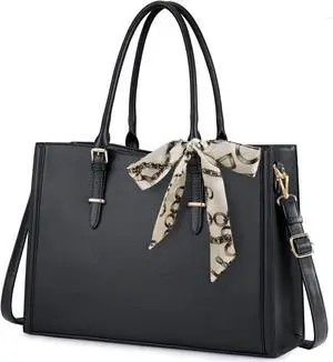 IGOLUMON Laptop Bag for Women 15.6 Inch Waterproof Laptop Tote Bag Leather Work Bag Computer Briefcase Office Professional Large Capacity Handbag Shoulder Bag Black