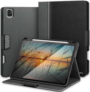 KingBlanc iPad Pro 12.9 inch Case 6th Generation 2022 5th/4th/3rd Gen (2021/2020/2018) with Pencil Holder, Vegan Leather Smart Stand Cover, Auto Sleep/Wake, Support Apple Pencil2 Charging, Black