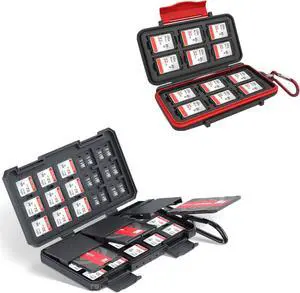 Water-Resistant Memory Card Case + New Memory Card Case: for Storage SD SDXC SDHC & TF MSD Cards