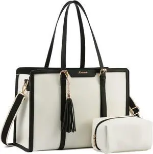 LOVEVOOK 15.6-inch Canvas Laptop Tote with Clutch for Women - Lightweight, Large Capacity for Work, Travel, School