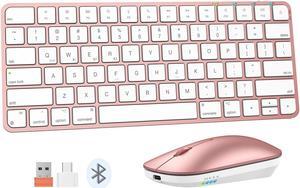 MEETION Wireless Bluetooth Keyboard and Mouse for Mac, Multi Device Quiet Slim Rechargeable Low Profile Apple Layout Magic Keyboard Mouse for iPad, iPhone, iMac, MacBook Air/Pro, for Mac/iPadOS RoseG