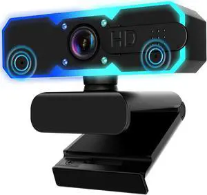 NBPOWER 1080P 60FPS Streaming Camera Webcam with Microphone and Fill RGB Light,Autofocus,Work with Laptop/Desktop Computer/Winsdows/Mac OS/PC Computer for Camera