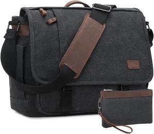 Nerlion Messenger Bag for Men 17-17.3 Inch Laptop Bag Canvas Water-resistant Computer Bag Shoulder Bag Work Briefcase Bookbag for College (Dark Gray)
