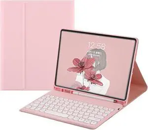 HENGHUI Keyboard Case for Galaxy Tab S9 11 inch Cute Round Key Color Keyboard Wireless Detachable BT Keyboard Cover with S Pen Holder (Galaxy Tab S9 11", Pink)