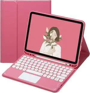 HENGHUI 2022 iPad Pro 11 inch 4th 3rd 2nd Generation Keyboard Case with Touchpad Cute Round Key Color Keyboard iPad Pro 11" Detachable Touch Keyboard Slim Smart Cover (Dark Pink)