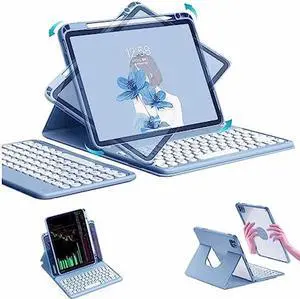 SENLAN Rotatable iPad Air4 Air5 Keyboard case Magnet Detachable Transparent Back Cover iPad Pro11 2022 2021 2020 BT Keyboard with Pencil Holder Horizontal/Vertical Stand (iPadAir4/Air5/Pro11, Blue)
