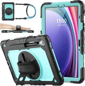 SEYMAC stock Case for Samsung Galaxy Tab S9/ S9 FE 5G Tablet 2023 with Screen Protector Pencil Holder [360 Rotating Hand Strap] &Stand, Drop-Proof Case for Galaxy Tab S9 FE 10.9''/ S9 11'', SkyBlue1