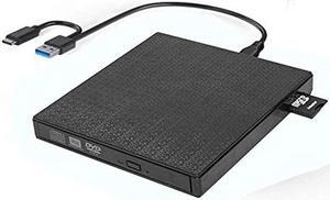 External DVD CD Drive High-Speed USB-C&USB 3.0 CD DVD-RW Player Burner Writer Rewrite Support SD/TF Card/2 USB 3.0 Ports/Charging,Compatible with WriteOS/Windows/MacBook/Laptop/Desktop Computer pc