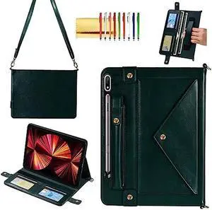 Handbag Case for Samsung Galaxy Tab S8 Ultra/S9 Ultra 14.6", Techcircle Folio Stand Crossbody Wallet Case with S Pen Holder+Card Slots Thin Pocket+Hand Strap+Removable Shoulder Strap, Midnight Green