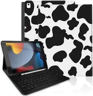 TopPerfekt for iPad 9th Generation Keyboard Case 10.2" 2021, Magnetically Absorbent, Auto Sleep/Wake, Pencil Holder for iPad 8th Gen 2020, 7th Gen 2019, Air 3rd, pro 10.5" - Black Cow