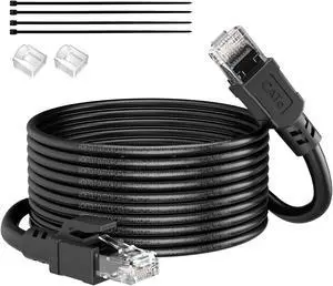 VOIETOLT Cat 6 Outdoor Ethernet Cable 300 ft, 24AWG 10Gbps High Speed Cat6 Ethernet Cable Cord Waterproof Direct Burial LLDPE UV Jacket, Internet Network LAN Cable with 60 Ties CCA, UTP, POE for PC