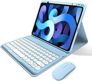 kaitesi Keyboard Case Mouse for iPad Air 11" (M3/M2)/ Air 5th/ 4th Generation 10.9"/ iPad Pro 11 4th/3rd/2nd/1st Gen Cute Round Keys Detachable Keyboard (Blue)