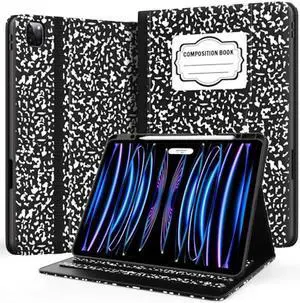 Zonefoker Case for New iPad Pro 12.9 inch 6th/5th/4th/3rd generation 2022/2021/2020/2018, 12.9 ipad Pro Leather Protective Cover 6/5/4/3 Gen with Pencil Holder, Auto Wake/Sleep, Composition Book Black