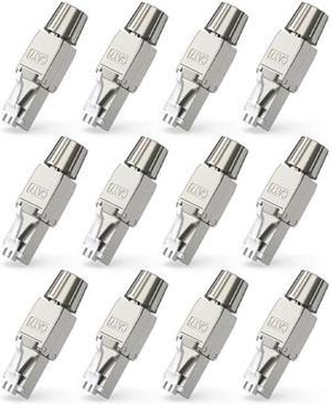 ZOERAX Cat7 Cat6A RJ45 Connector 12-Pack, Tool-Free Zinc Alloy Shielded Ethernet Termination Plugs for Cat7 up to 23AWG Solid Bulk S/FTP Ethernet Cable