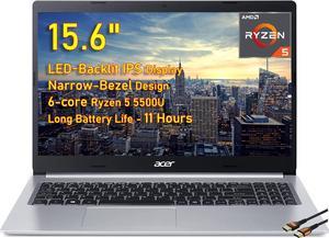 Acer Aspire 5 15.6" FHD IPS Slim Laptop 6 Cores AMD Ryzen 5 5500U AMD Radeon Graphics WiFi 6 Backlit KB USB Type-C Up to 11 Hours Battery Life Windows11 Home w/HDMI (8GB RAM | 256GB SSD)