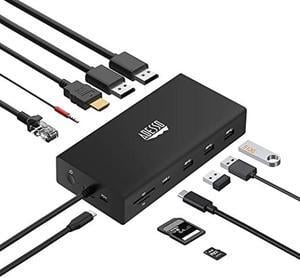 Adesso USB C Docking Station Multiport Adapter Type C Hub 2 DisplayPort Support 8K, HDMI, RJ45 Ethernet Port, 100W PD Charging, 3*USB, SD/TF Card Reader for MacBook Windows Laptop (TAA Compliant)