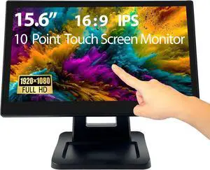 15.6 Inch 1920 x 1080 FHD IPS Touchscreen POS Monitor Metal Housing, 10 Points Touch HDMI VGA, Waterproof Dustproof Screen 1080P, Indusitrial, Office, Retail, Gym, Warehouse