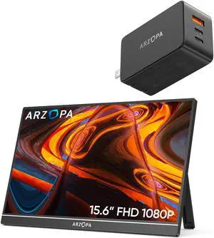 ARZOPA 15.6 Portable Moonitor with Stand and 65W 3 Ports GaN Fast Charger