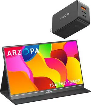 ARZOPA 15.6" Portable Monitor and 65W 3 Ports USB Fast Charger Bundle
