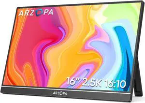 ARZOPA 2.5K Portable Monitor 16" 2560x1600 HDR Kickstand Display, 500nits 8bit QHD USB-C HDMI Laptop Monitor, 16:10 IPS Eye Care External Second Screen for Mac PC Phone PS4/5 Xbox Switch-Z1RC