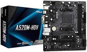 ASRock A520M-HDV Supports AMD AM4 Socket Ryzen(tm) 3000, 4000 G-Series and 5000 and 5000 G-Series Desktop Processors Motherboard, 32 GB memory storage