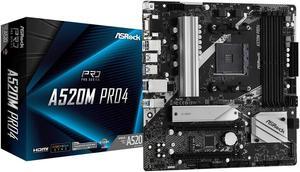 ASRock A520M Pro4 AMD Ryzen 3000/4000 Series (Soket AM4) Compatible with A520 Chipset, Micro ATX Motherboard [Domestic Authorized Dealer Product]