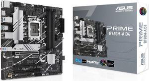ASUS Prime B760M-A D4 Intel(r) B760 (LGA 1700)(13th and 12th Gen) mATX Motherboard, PCIe 4.0, 2xM.2 Slots,2.5Gb LAN, DisplayPort,Dual HDMI,Rear USB 3.2 Gen 2, Front 1 Type-C(r), Aura Sync