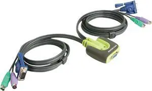 IOGEAR 2-Port MiniView Micro PS/2 KVM Switch with 2 Cables, GCS62