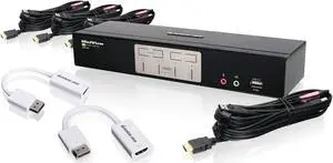 IOGEAR 4-Port HDMI and DisplayPort KVMP Kit with USB Hub and Audio, w/Full Set of Cables, (GCS1794DPKIT TAA Compliant)