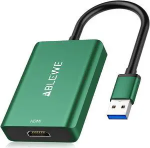 ABLEWE USB to HDMI Adapter, 2023 Upgraded Aluminum USB 3.0/2.0 to HDMI Audio Video Converter for PC Laptop Projector HDTV, Support Mac OS, Windows 10/8.1/8/7, Chrome OS, Not Support Linux. (Green)