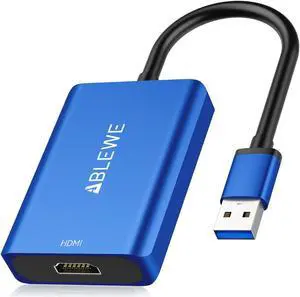 ABLEWE USB to HDMI Adapter, 2023 Upgraded Aluminum USB 3.0/2.0 to HDMI Audio Video Converter for PC Laptop Projector HDTV, Support Mac OS, Windows 10/8.1/8/7, Chrome OS, Blue. (Not Support Linux)