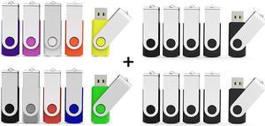 10 Pack of Colorful 8GB USB 2.0 Flash Drives and 10 Pack of Black 8GB USB 2.0 Flash Drives - 20 Pack by Aiibe