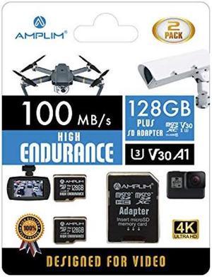 Amplim Micro SD Card 128GB, 2 Pack Extreme High Speed MicroSD Memory Plus Adapter, MicroSDXC U3 Class 10 V30 UHS-I Nintendo-Switch, GoPro Hero, Surface, Phone Galaxy, Camera Security Cam, Tablet, PC