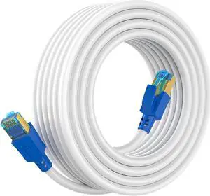 Cat 8 Ethernet Cable 75 ft,Internet Network Long LAN Cable,Weatherproof Shielded High Speed 75 Feet Heavy Duty 2000MHz 40Gbps with Gold Plated RJ45 Patch Cable for Gaming, Xbox, PS4, Modem,Route-White
