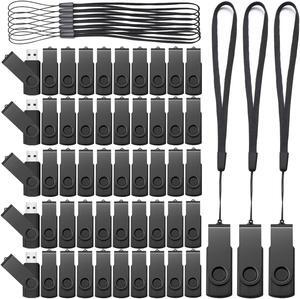 Aoriher 50 Pack USB 2.0 Flash Drives Bulk, Portable USB Thumb Drives with Lanyards, Swivel Flash Drives Thumb Drives for Office School Data Storage (Black, 128MB)