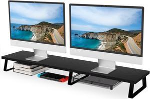 Aothia Large Dual Monitor Stand Riser - Monitor Stand For 2 Monitors, Monitor Stand With Drawer,Desk Shelf For Monitor, Wood Monitor Riser Stand with Storage Organize For Pc,Tv,Laptop,Screen (Black)