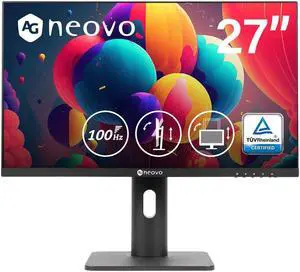 AG Neovo MH2703 27 Inch Monitor, Height Adjustable, 100Hz, TUV Eyesafe Certified, FHD 1920 x 1080p, IPS, VGA, HDMI, DisplayPort and Speakers, Rotate, Swivel and Tilt Ergonomic Stand